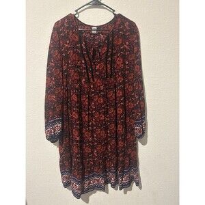Old Navy Peasant Midi Dress Rust Woodland Forest Deer Boho Cottagecore XL